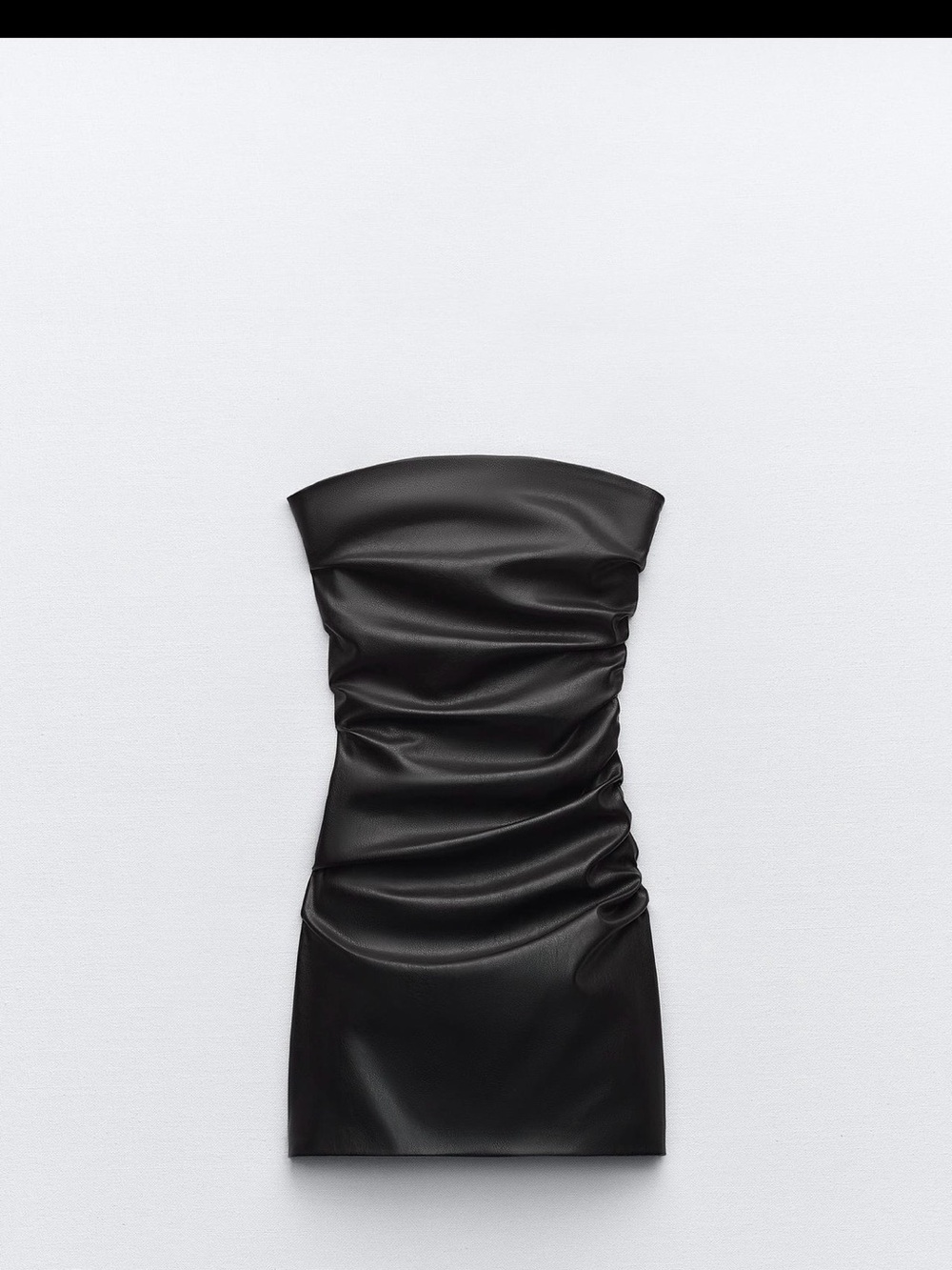 Zara NWT Black Faux Leather Strapless Ruched Mini Dress